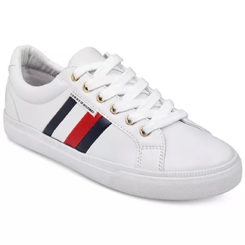 Tommy Hilfiger White Sneakers with Navy and Red Accents